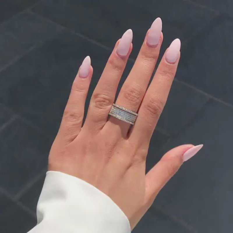 Round Cut Moissanite Wedding Bands In Sterling Silver