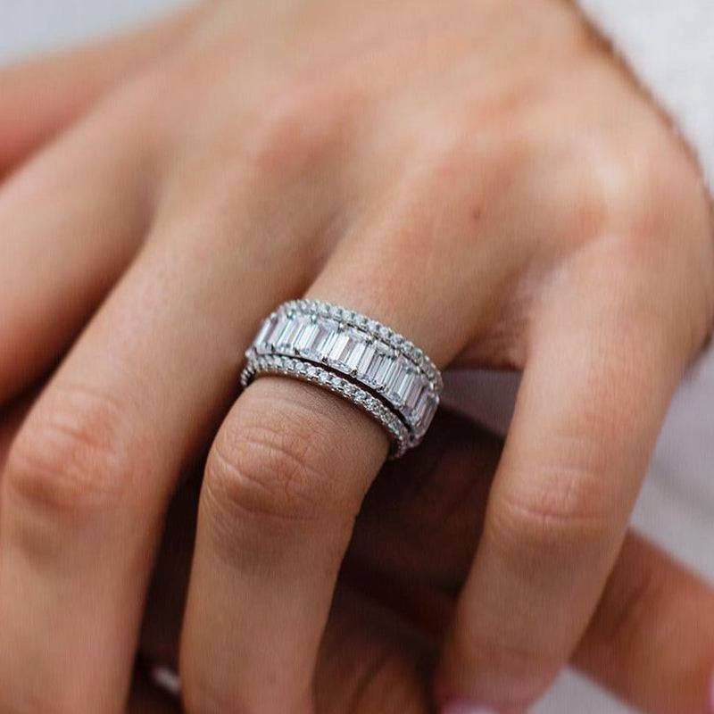 Luxurious 3PC Wedding Band Set For Women In Sterling Silver