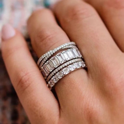 Stunning Women's 4PC Stackable Wedding Band Set In Sterling Silver