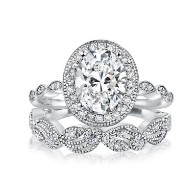 1CT Oval Cut Moissanite Engagement Rings Sets In Sterling Silver
