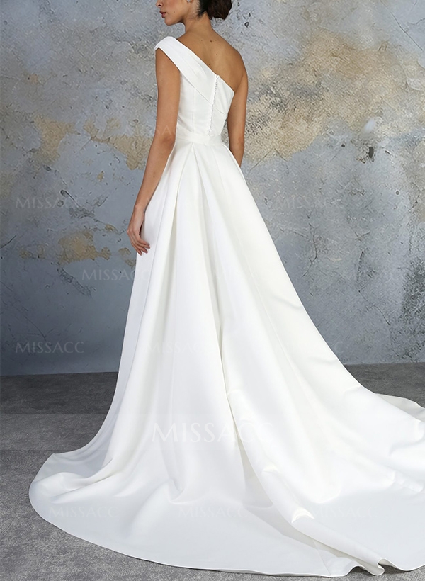 Sheath/Column One-Shoulder Satin Wedding Dresses With Split Front