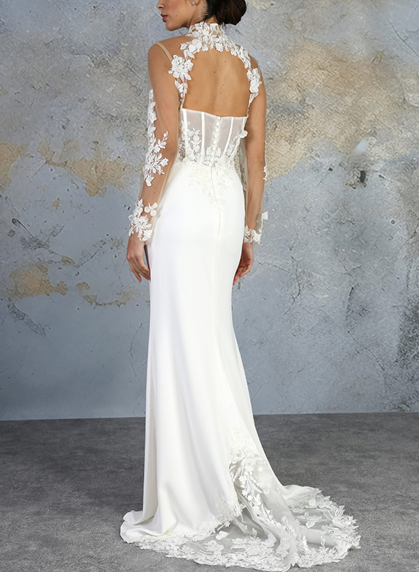 Trumpet/Mermaid Satin/Lace Wedding Dresses With Appliques Lace/Back Hole