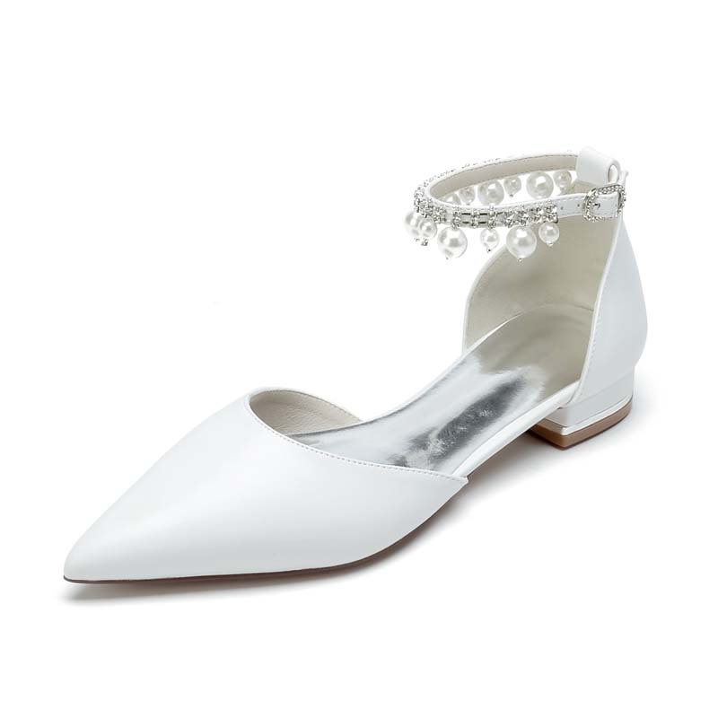 Low Heel Point Toe Wedding Shoes With Imitation Pearl