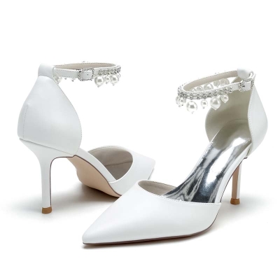 Stiletto Heel Point Toe Wedding Shoes With Imitation Pearl