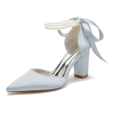 Chunky Heel Point Toe Wedding Shoes With Imitation Pearl