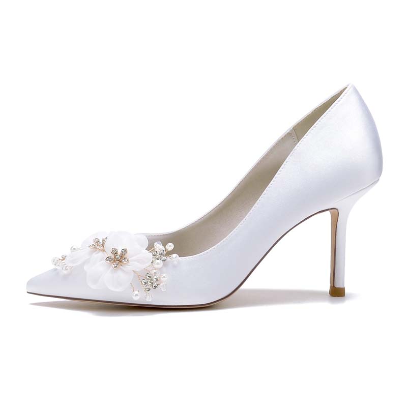 Stiletto Heel Point Toe Slip On Wedding Shoes With Imitation Pearl