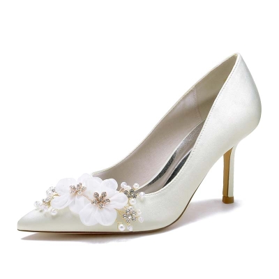 Stiletto Heel Point Toe Slip On Wedding Shoes With Imitation Pearl