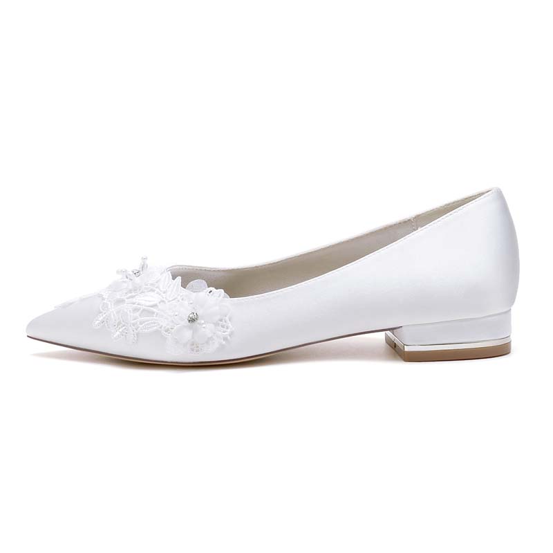 Low Heel Point Toe Silk Like Satin Wedding Shoes