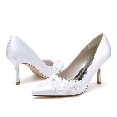 Stiletto Heel Point Toe Silk Like Satin Wedding Shoes