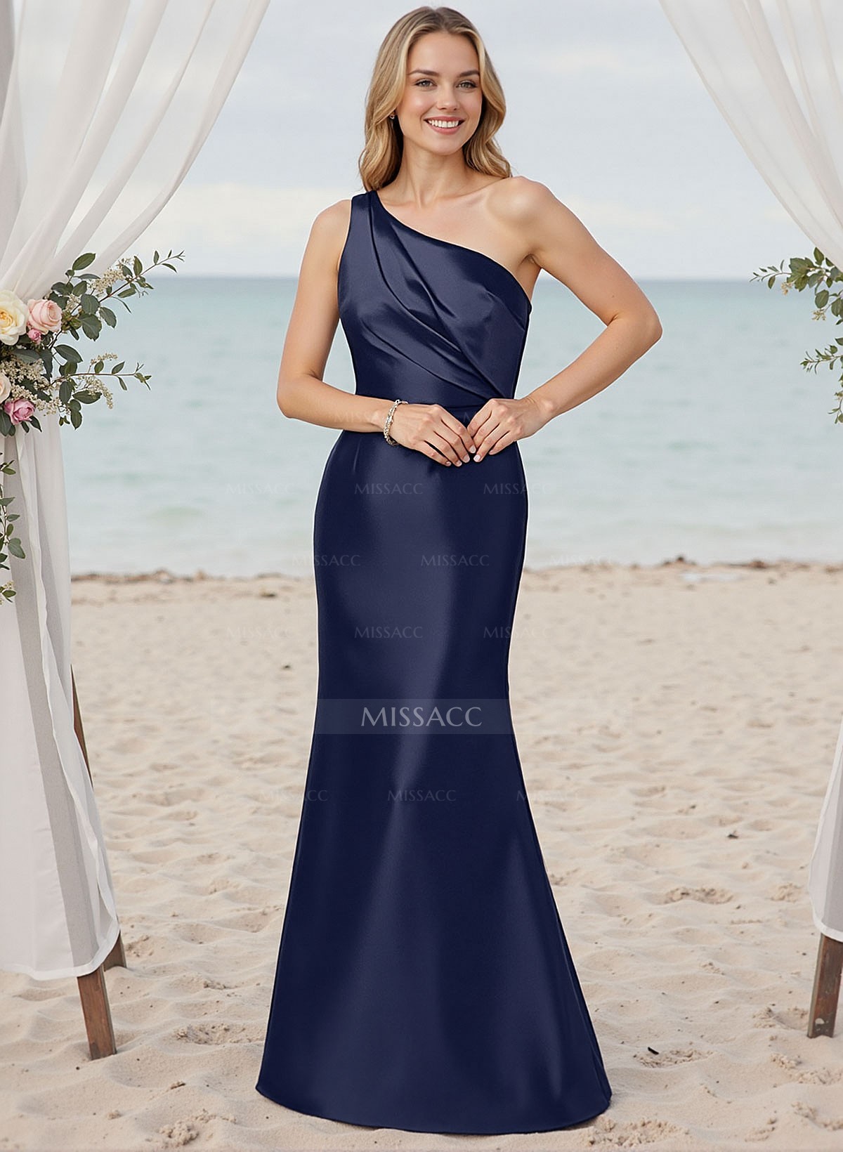 Trumpet/Mermaid One-Shoulder Sleeveless Satin Bridesmaid Dresses With Bow(s)