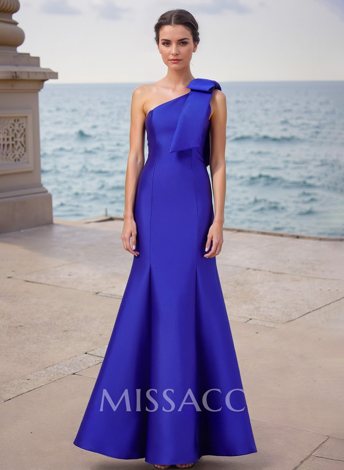 Trumpet/Mermaid One-Shoulder Sleeveless Satin Bridesmaid Dresses With Bow(s) Trumpet/Mermaid One-Shoulder Sleeveless Satin Bridesmaid Dresses With Bow(s)