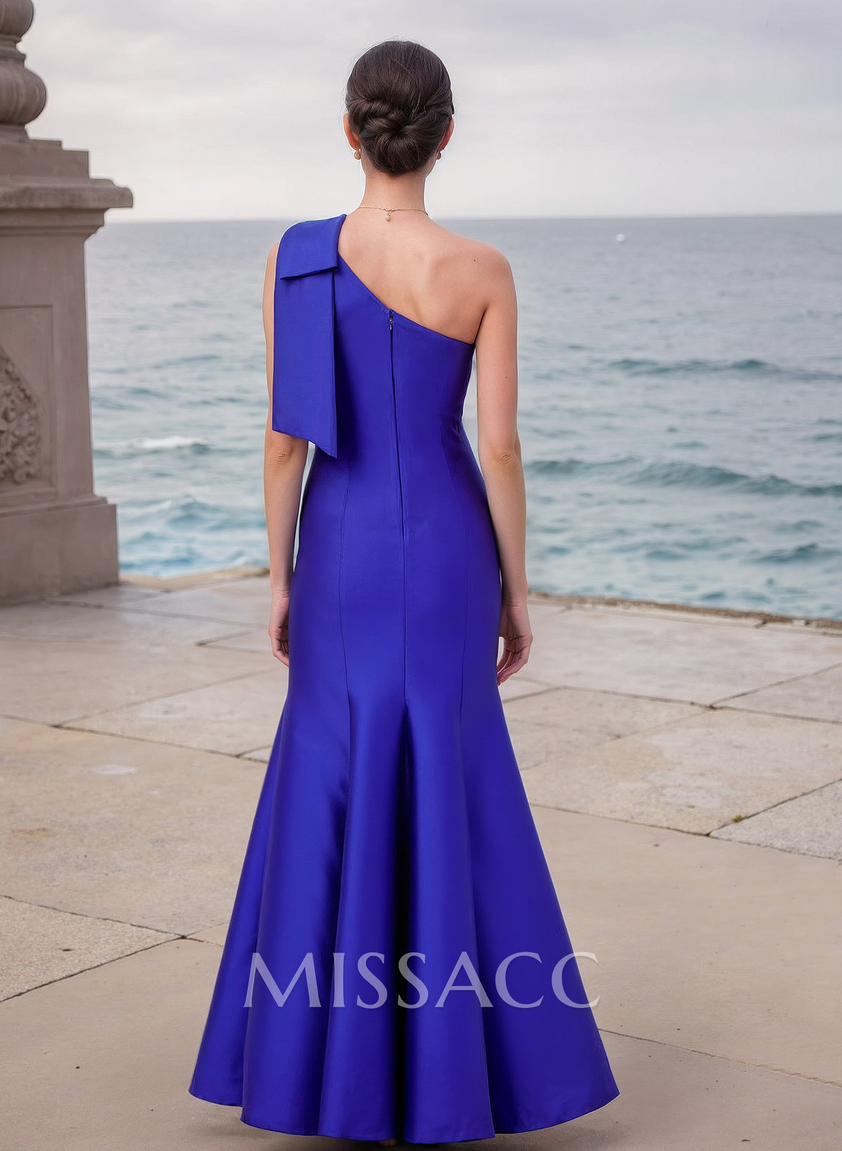 Trumpet/Mermaid One-Shoulder Sleeveless Satin Bridesmaid Dresses With Bow(s) Trumpet/Mermaid One-Shoulder Sleeveless Satin Bridesmaid Dresses With Bow(s)