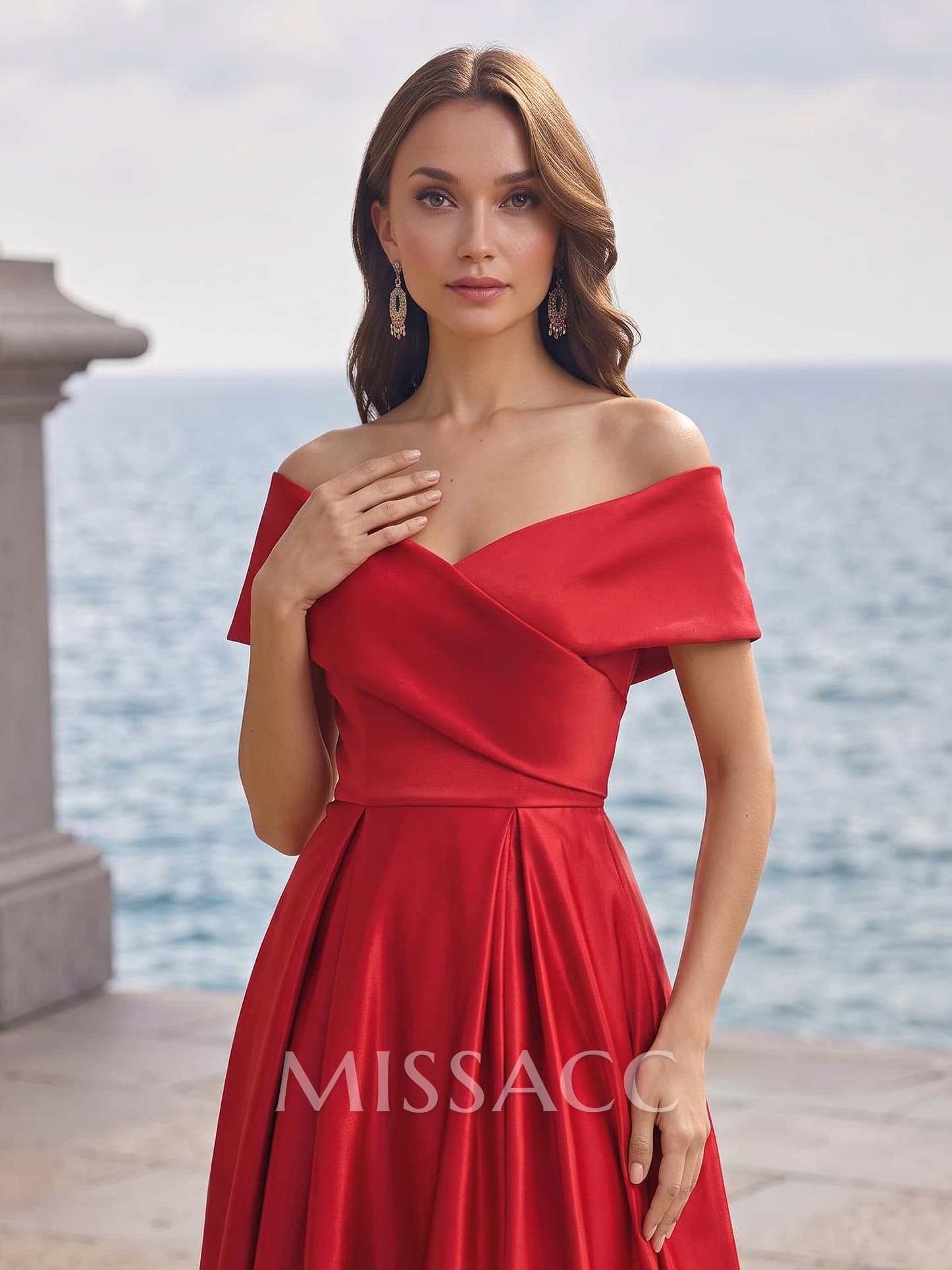 A-Line Off-The-Shoulder Sleeveless Satin Bridesmaid Dresses With Split Front A-Line Off-The-Shoulder Sleeveless Satin Bridesmaid Dresses With Split Front