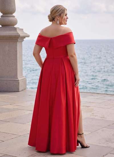 A-Line Off-The-Shoulder Sleeveless Satin Bridesmaid Dresses With Split Front