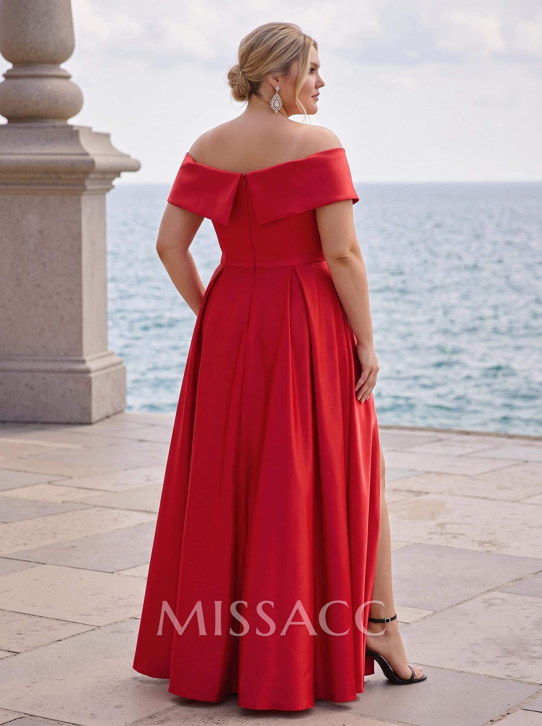 A-Line Off-The-Shoulder Sleeveless Satin Bridesmaid Dresses With Split Front A-Line Off-The-Shoulder Sleeveless Satin Bridesmaid Dresses With Split Front