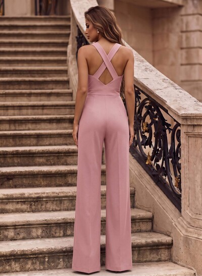 Jumpsuit/Pantsuit Square Neckline Sleeveless Elastic Satin Bridesmaid Dresses