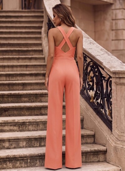 Jumpsuit/Pantsuit Square Neckline Sleeveless Elastic Satin Bridesmaid Dresses