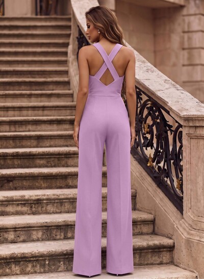 Jumpsuit/Trouser Suit Square Neck Sleeveless Stretch Satin Bridesmaid Dress