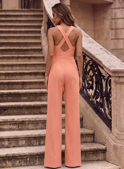 Jumpsuit/Pantsuit Square Neckline Sleeveless Elastic Satin Bridesmaid Dresses