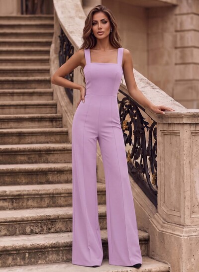 Jumpsuit/Pantsuit Square Neckline Sleeveless Elastic Satin Bridesmaid Dresses