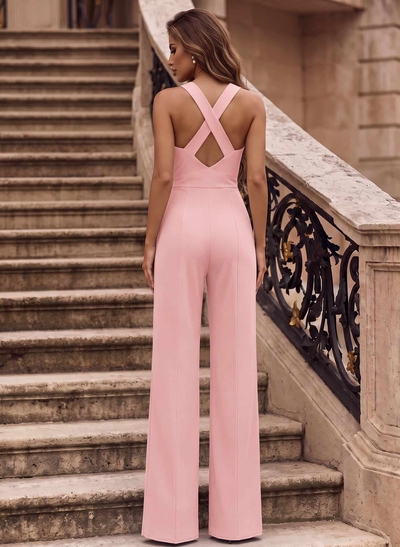 Jumpsuit/Pantsuit Square Neckline Sleeveless Elastic Satin Bridesmaid Dresses