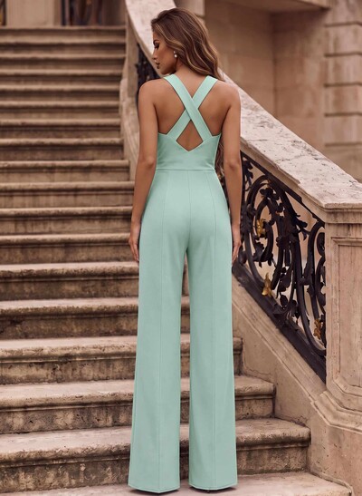 Jumpsuit/Pantsuit Square Neckline Sleeveless Elastic Satin Bridesmaid Dresses