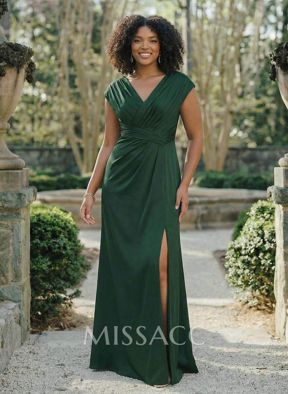 Sheath/Column V-Neck Sleeveless Crepe Satin Bridesmaid Dresses With Pleated Sheath/Column V-Neck Sleeveless Crepe Satin Bridesmaid Dresses With Pleated