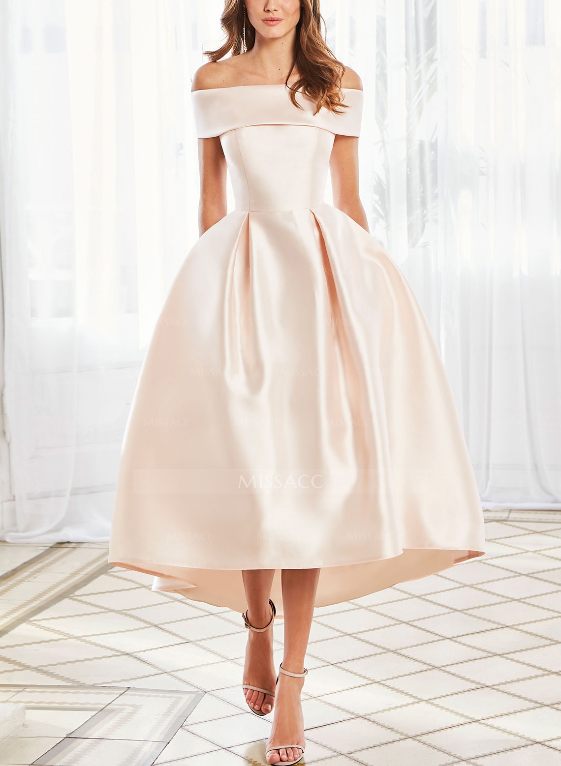 A-Line Off-The-Shoulder Sleeveless Asymmetrical Satin Bridesmaid Dresses