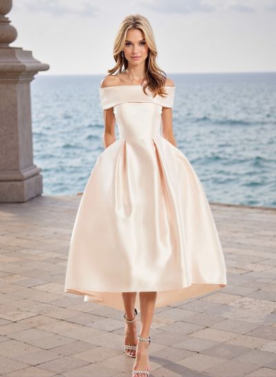 A-Line Off-The-Shoulder Sleeveless Asymmetrical Satin Bridesmaid Dresses