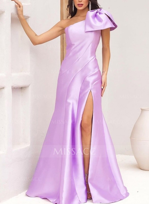 Trumpet/Mermaid One-Shoulder Sleeveless Satin Bridesmaid Dresses With Bow(s)