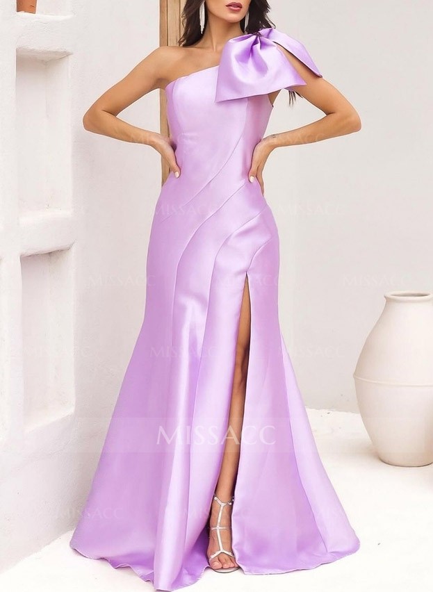 Trumpet/Mermaid One-Shoulder Sleeveless Satin Bridesmaid Dresses With Bow(s)