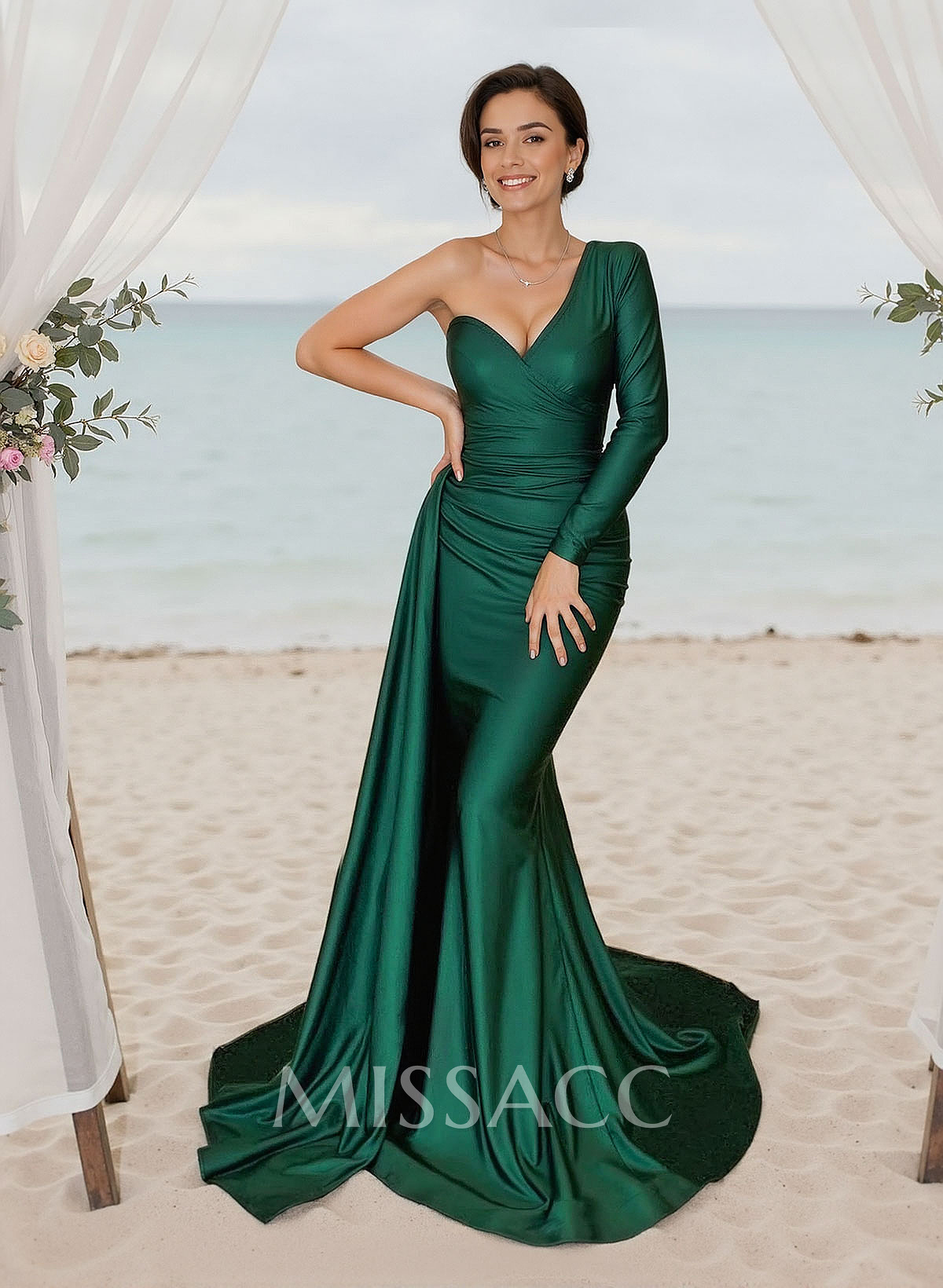 Trumpet/Mermaid One-Shoulder Jersey Bridesmaid Dresses With Cascading Ruffles Trumpet/Mermaid One-Shoulder Jersey Bridesmaid Dresses With Cascading Ruffles