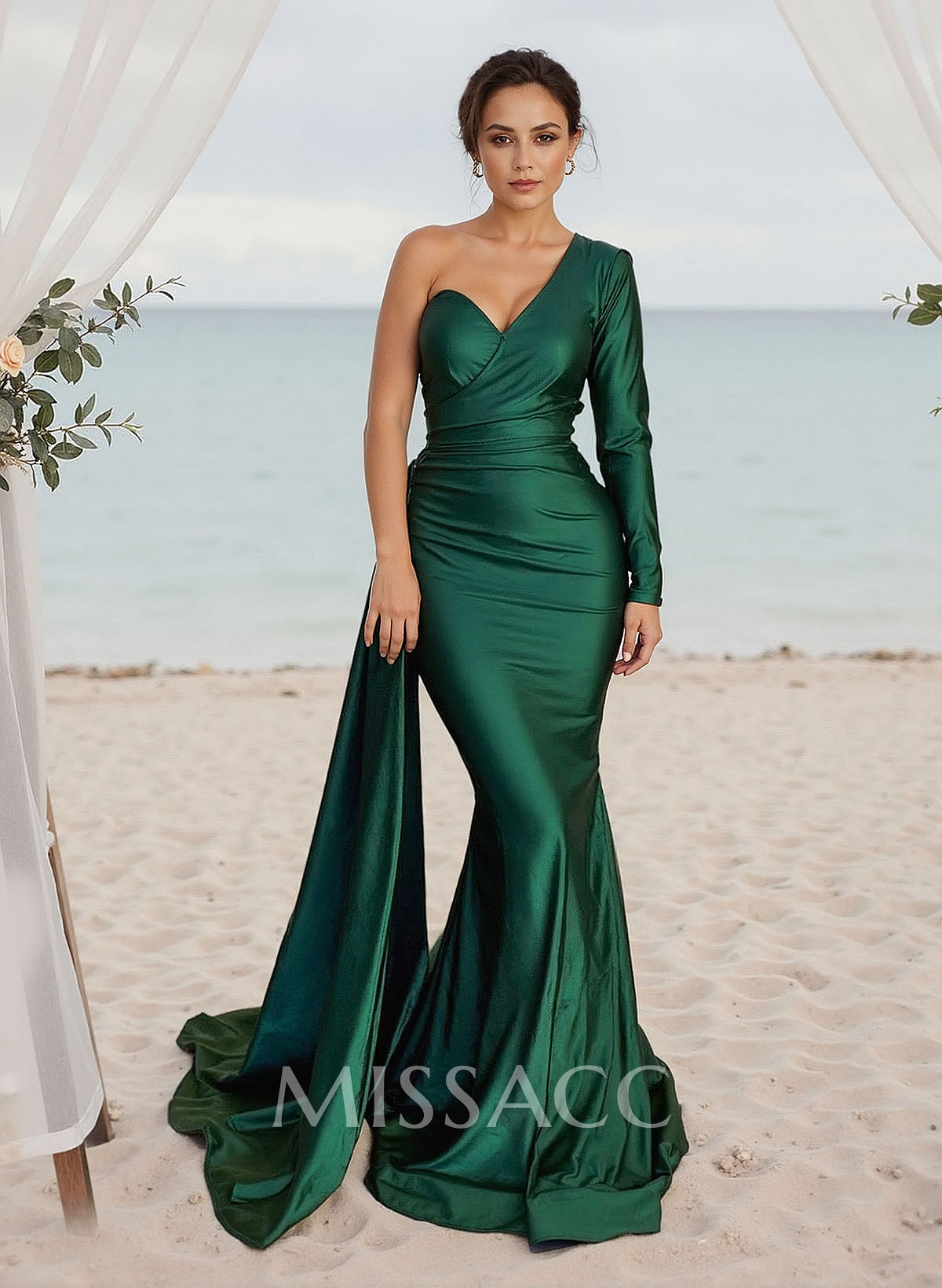 Trumpet/Mermaid One-Shoulder Jersey Bridesmaid Dresses With Cascading Ruffles Trumpet/Mermaid One-Shoulder Jersey Bridesmaid Dresses With Cascading Ruffles
