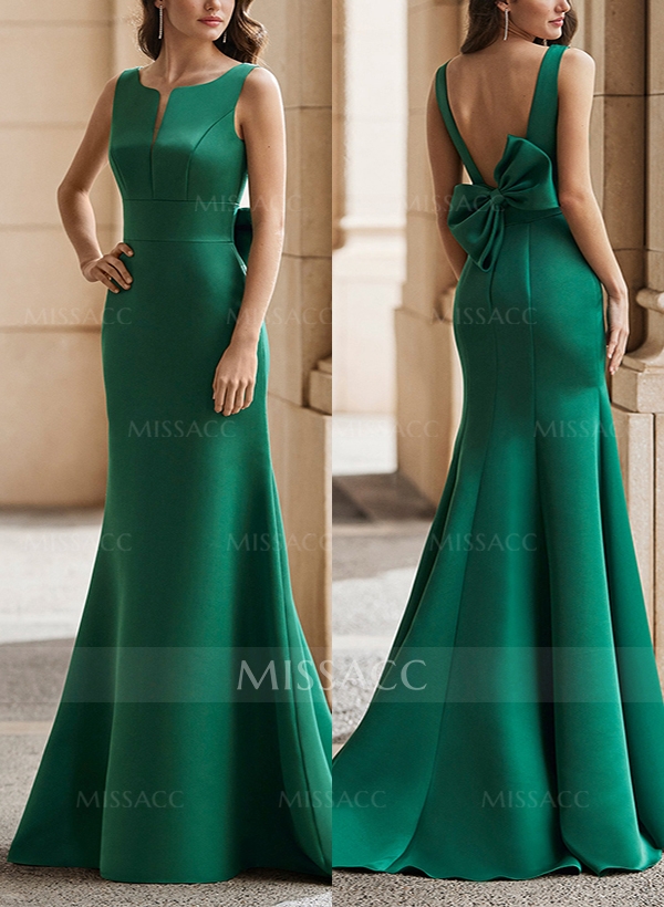 Trumpet/Mermaid Sleeveless Sweep Train Satin Bridesmaid Dresses With Bow(s)