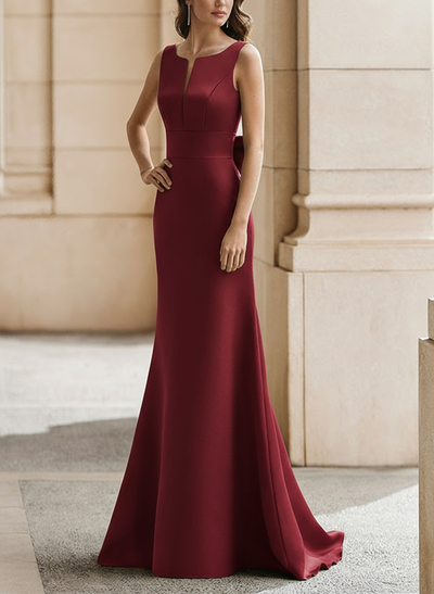 Trumpet/Mermaid Sleeveless Sweep Train Satin Bridesmaid Dresses With Bow(s)