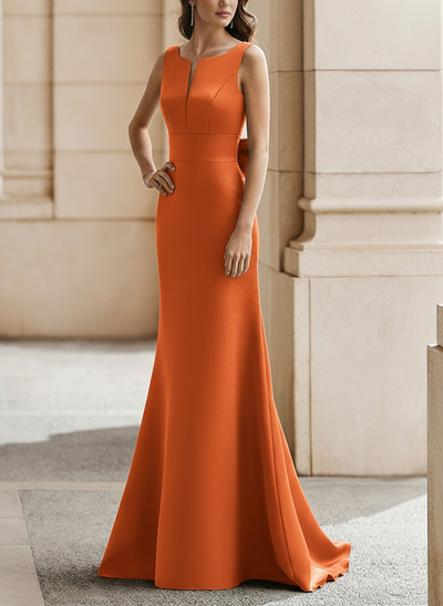 Trumpet/Mermaid Sleeveless Sweep Train Satin Bridesmaid Dresses With Bow(s)