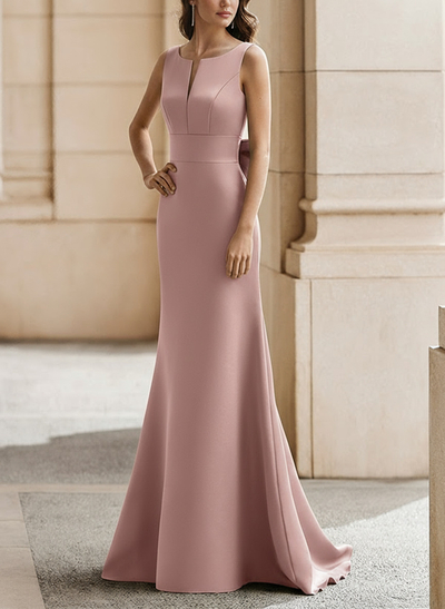 Trumpet/Mermaid Sleeveless Sweep Train Satin Bridesmaid Dresses With Bow(s)