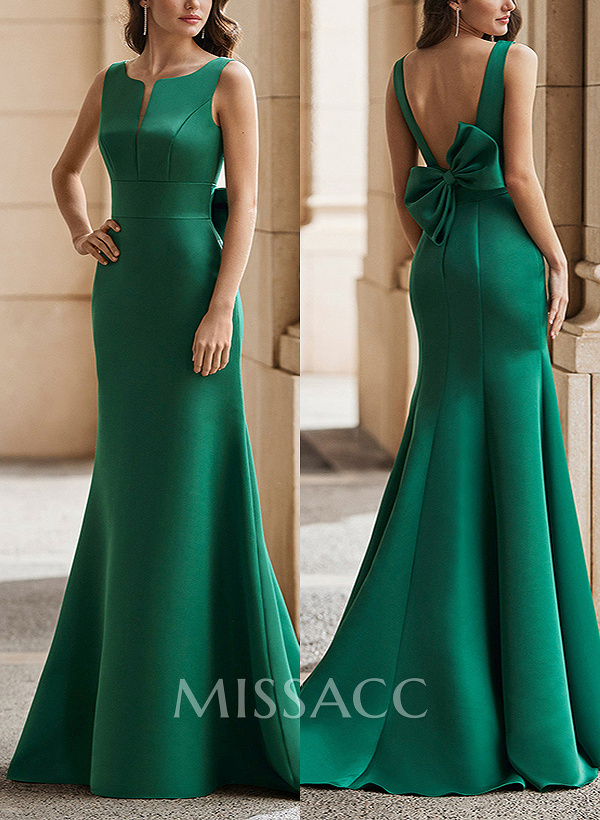 Trumpet/Mermaid Sleeveless Sweep Train Satin Bridesmaid Dresses With Bow(s)