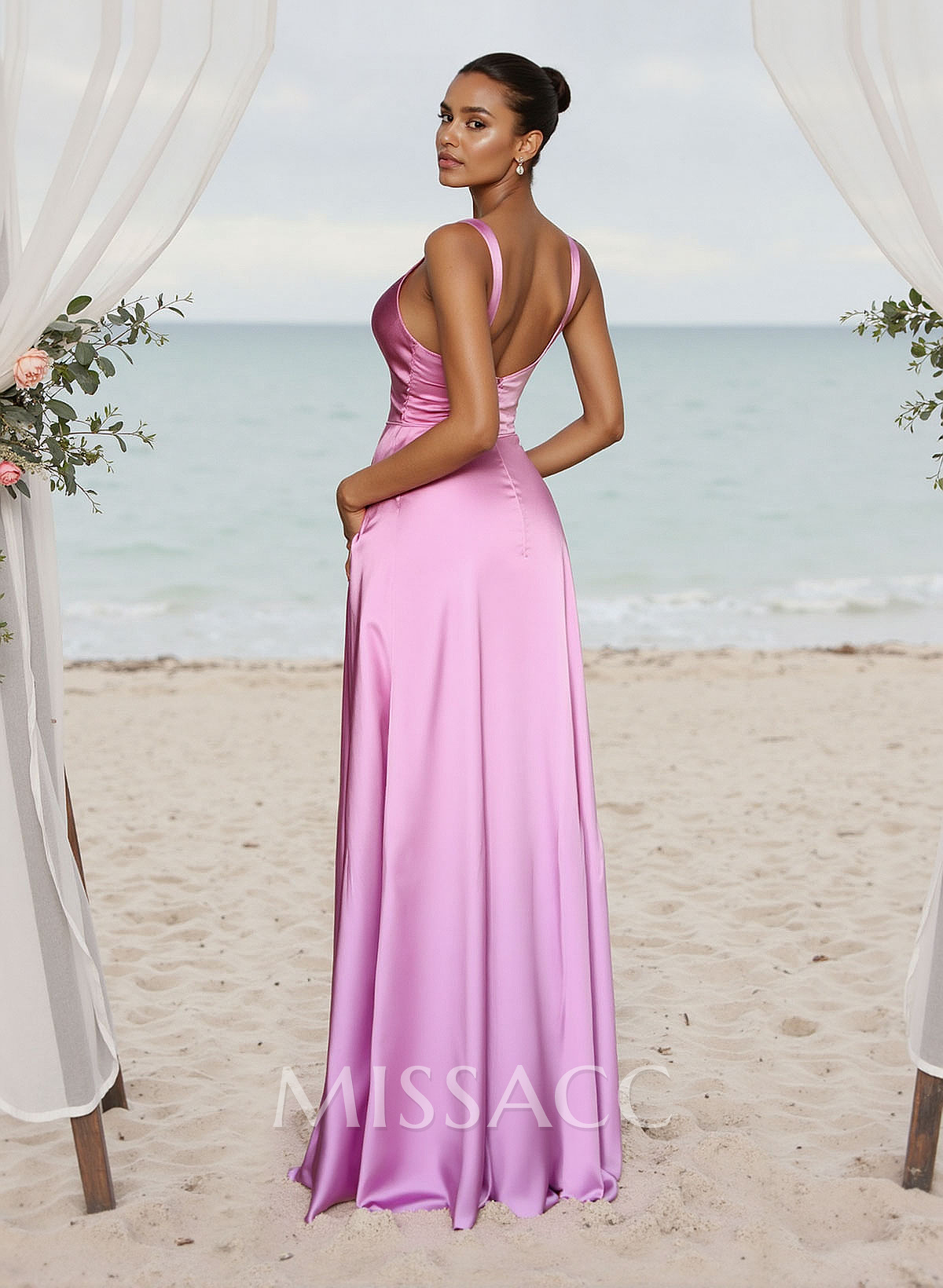 A-Line Sweetheart Sleeveless Floor-Length Satin Bridesmaid Dresses With Pockets