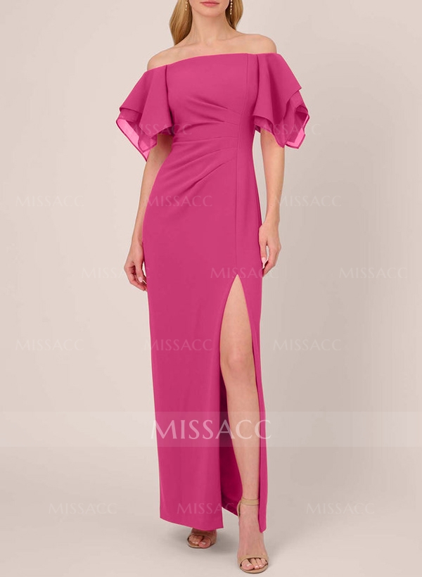 Sheath/Column Off-The-Shoulder Chiffon Bridesmaid Dresses With Ruffle/High Split