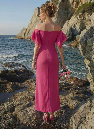 Sheath/Column Off-The-Shoulder Chiffon Bridesmaid Dresses With Ruffle/High Split