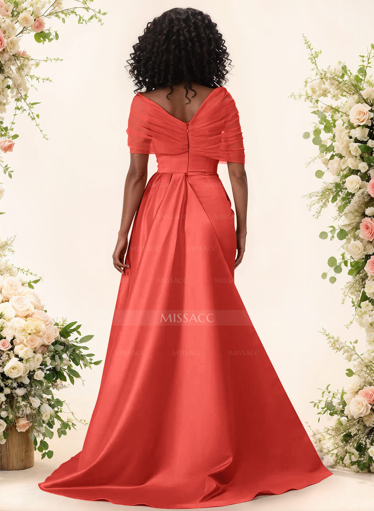 Trumpet/Mermaid Off-The-Shoulder Satin/Tulle Bridesmaid Dresses With Split Front