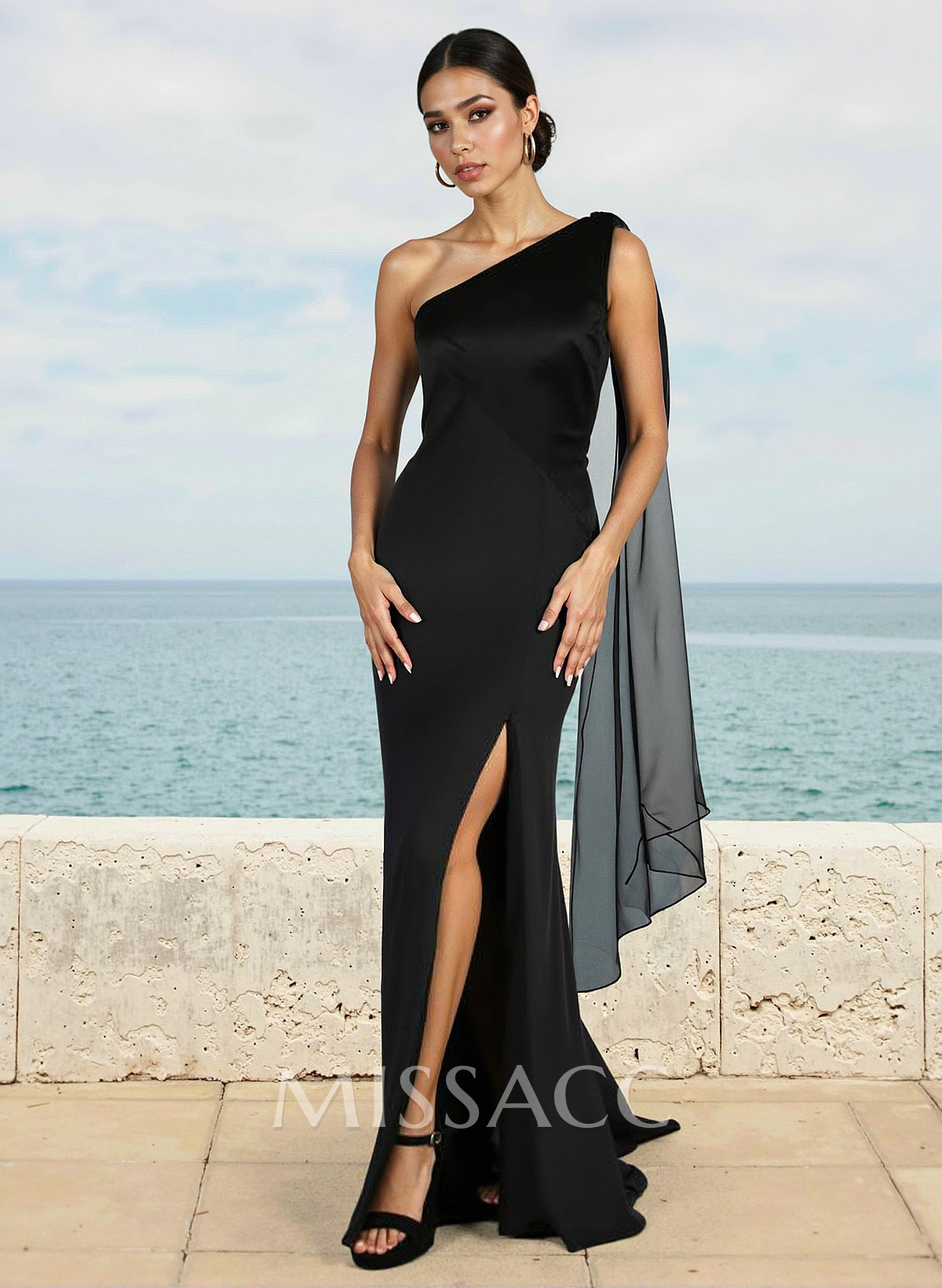 Trumpet/Mermaid Silk Like Satin/Chiffon Bridesmaid Dresses With High Split