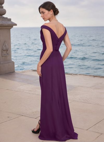 Sheath/Column Off-The-Shoulder Chiffon Bridesmaid Dresses With Split Front