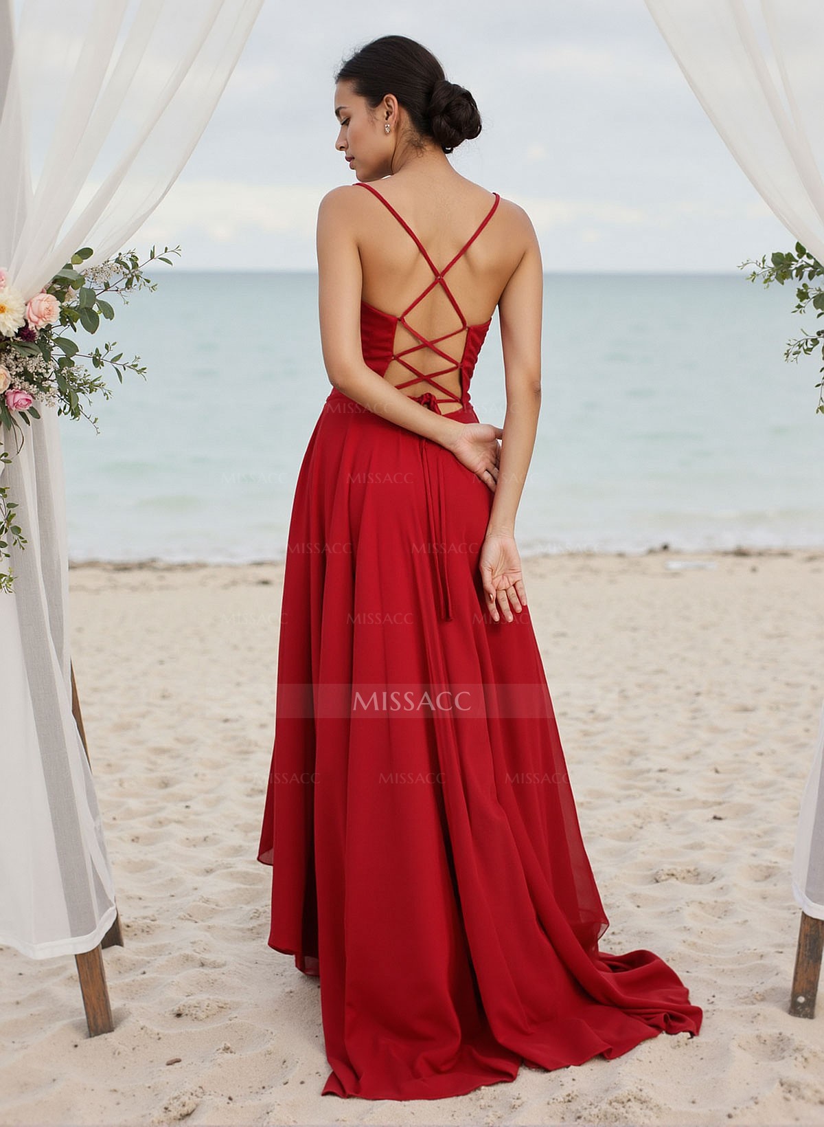 A-Line Cowl Neck Sleeveless Chiffon/Silk Like Satin Bridesmaid Dresses