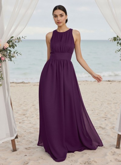 A-Line Halter Sleeveless Chiffon Bridesmaid Dresses With Back Hole