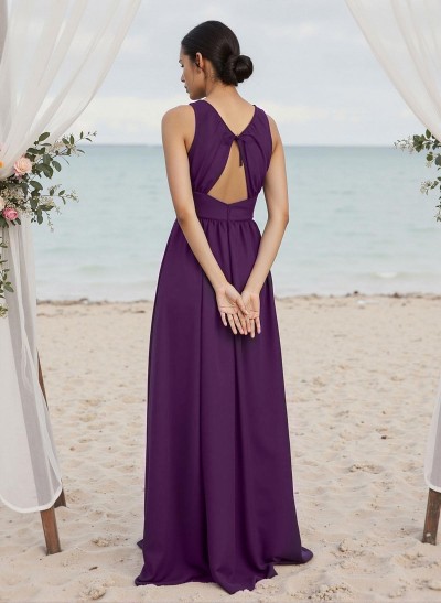 A-Line Halter Sleeveless Chiffon Bridesmaid Dresses With Back Hole