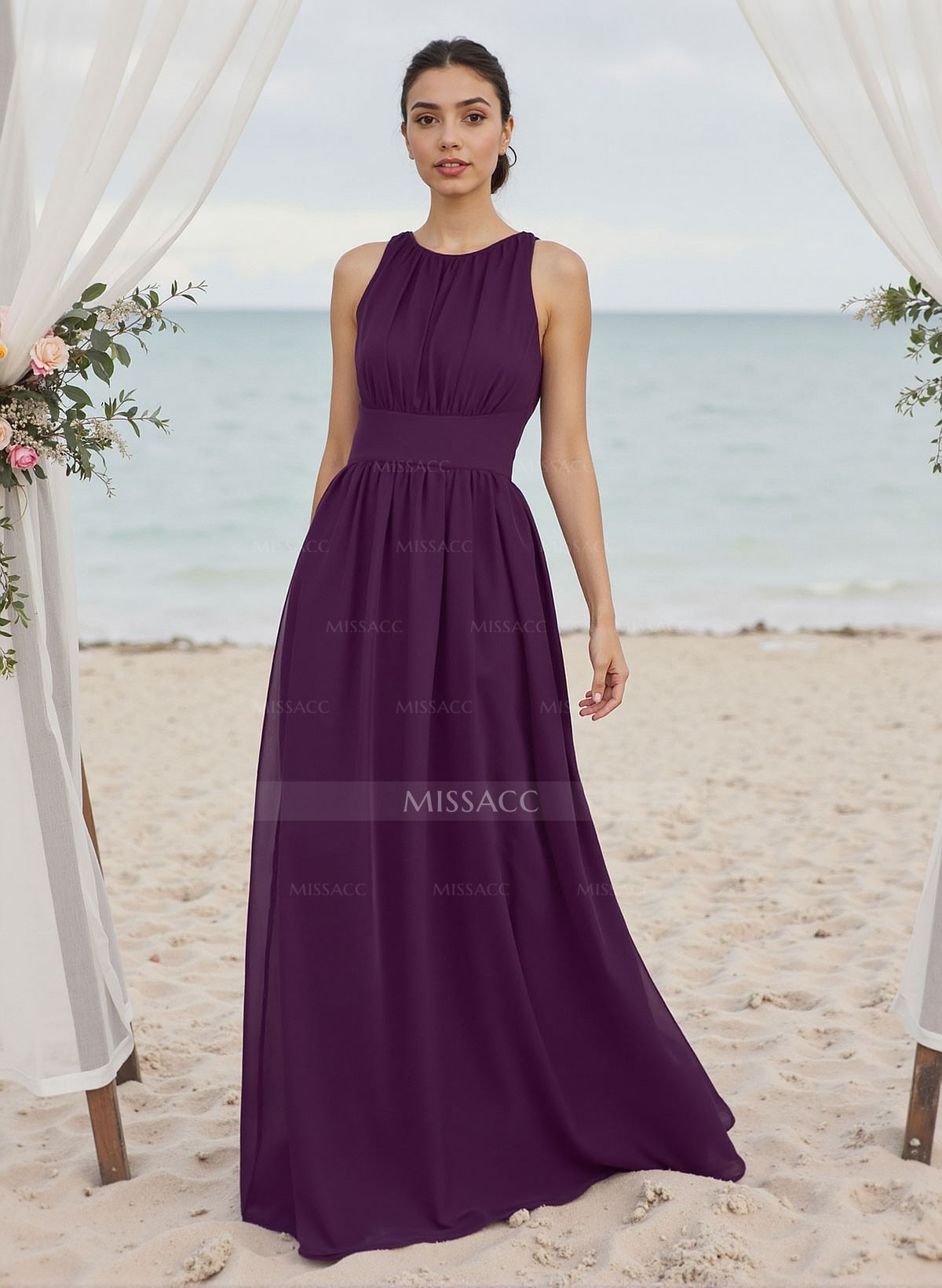 A-Line Halter Sleeveless Chiffon Bridesmaid Dresses With Back Hole