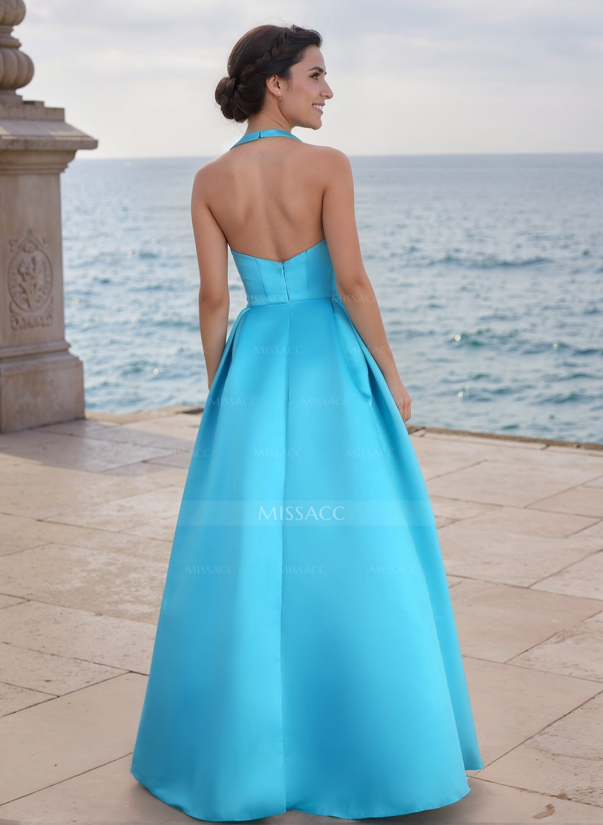 A-Line Halter Sleeveless Floor-Length Satin Bridesmaid Dresses