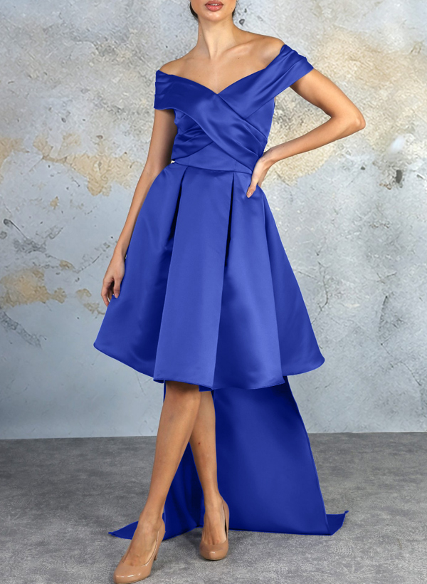 A-Line Off-The-Shoulder Sleeveless Satin Bridesmaid Dresses With Pleated